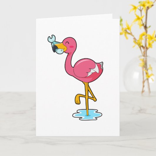 Flamingo mit Fisch Karte (Gelbe Blume)