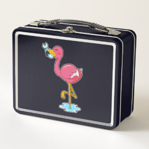 Flamingo mit Fisch Metall Brotdose
