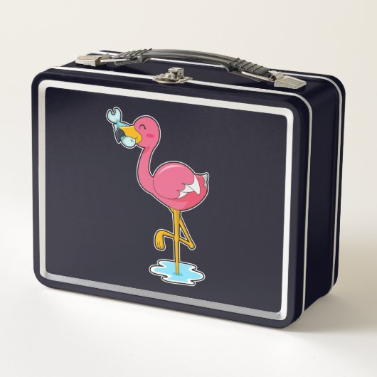 Flamingo mit Fisch Metall Brotdose (Vorderseite)