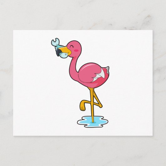 Flamingo mit Fisch Postkarte (Vorderseite)