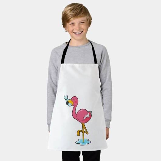 Flamingo mit Fisch Schürze (Getragen)