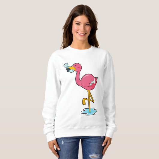 Flamingo mit Fisch Sweatshirt (Vorne ganz)