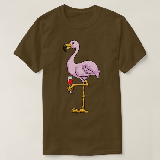 Flamingo mit Glas Rotwein T-Shirt (Design vorne)