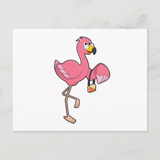 Flamingo mit Handtasche Postkarte (Vorderseite)
