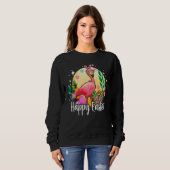 Flamingo mit Hasenohren und Oster-Eier-Korb Frohe  Sweatshirt (Vorne ganz)