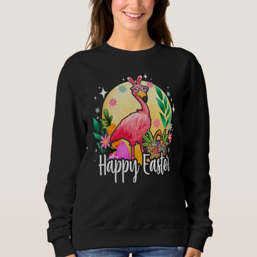 Flamingo mit Hasenohren und Oster-Eier-Korb Frohe  Sweatshirt (Vorderseite)