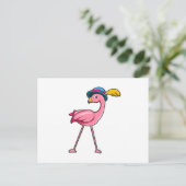 Flamingo mit Hat & Feather Postkarte (Stehend Vorderseite)