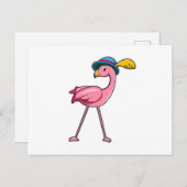 Flamingo mit Hat & Feather Postkarte (Vorne/Hinten)