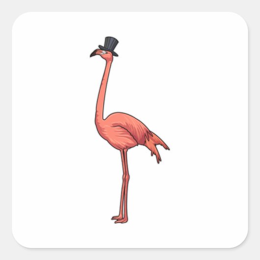 Flamingo mit Hat Quadratischer Aufkleber (Vorderseite)