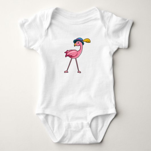 Flamingo mit Hut und Feder Baby Strampler (Vorderseite)
