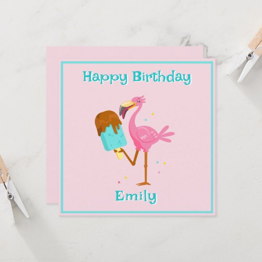 Flamingo mit Ice Lolly Karte (Vorderseite/Rückseite Beispiel)