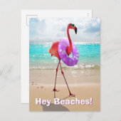 Flamingo mit Innentube Einladungspostkarte (Vorne/Hinten)