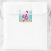 Flamingo mit Innentube Quadratischer Aufkleber (Tasche)