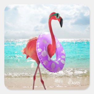 Flamingo mit innerer Tube Quadratischer Aufkleber