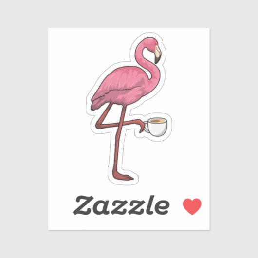 Flamingo mit Kaffee-Cup Aufkleber (Blatt)