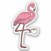 Flamingo mit Kaffee-Cup Aufkleber (Vorderseite)