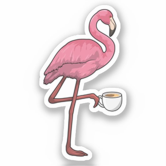 Flamingo mit Kaffee-Cup Aufkleber (Vorderseite)