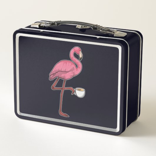 Flamingo mit Kaffee-Cup Metall Brotdose (Rückseite)