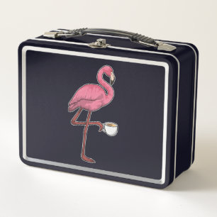 Flamingo mit Kaffee-Cup Metall Brotdose