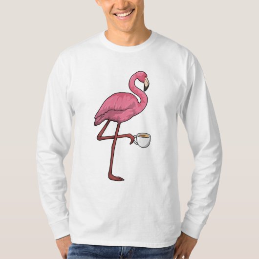 Flamingo mit Kaffee-Cup T-Shirt (Vorderseite)