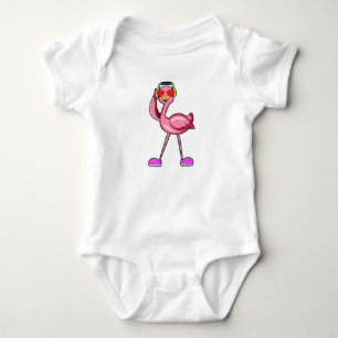 Flamingo mit Kopfhörer und Herz Baby Strampler