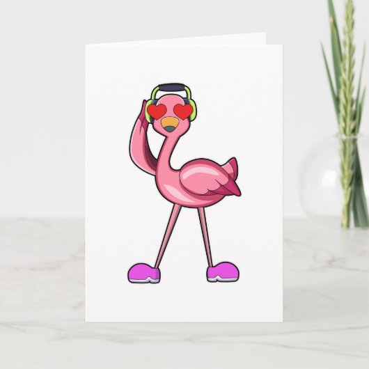 Flamingo mit Kopfhörer und Herz Karte (Vorderseite)