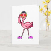 Flamingo mit Kopfhörer und Herz Karte (Gelbe Blume)