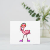 Flamingo mit Kopfhörer und Herz Postkarte (Stehend Vorderseite)