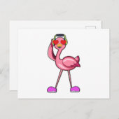 Flamingo mit Kopfhörer und Herz Postkarte (Vorne/Hinten)