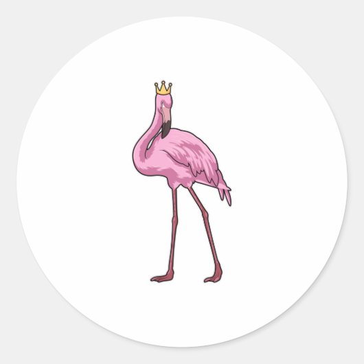 Flamingo mit Krone Runder Aufkleber (Vorderseite)