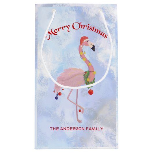 Flamingo mit Lanterns über Eisuntergrund Kleine Geschenktüte (Rückseite)