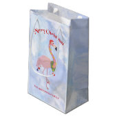 Flamingo mit Lanterns über Eisuntergrund Kleine Geschenktüte (Rückseite Schrägansicht)