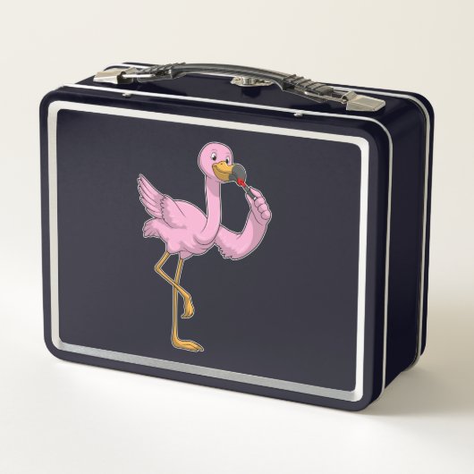 Flamingo mit Lipstick Metall Brotdose (Rückseite)