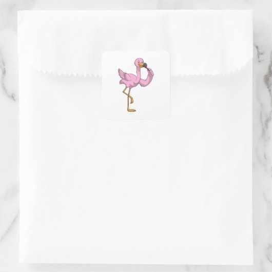 Flamingo mit Lipstick Quadratischer Aufkleber (Tasche)