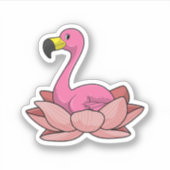 Flamingo mit Lotus-Blume Aufkleber (Vorderseite)