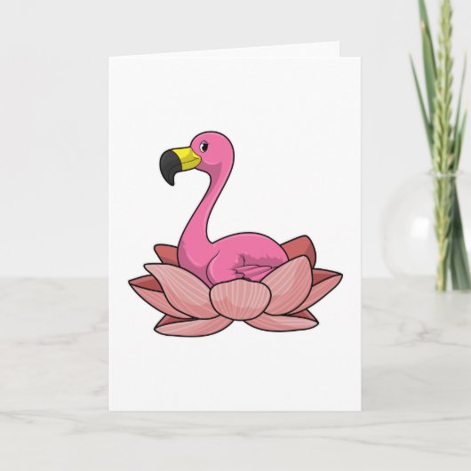 Flamingo mit Lotus-Blume Karte (Vorderseite)
