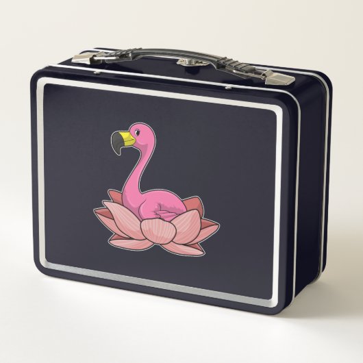 Flamingo mit Lotus-Blume Metall Brotdose (Rückseite)