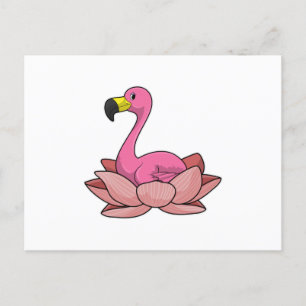 Flamingo mit Lotus-Blume Postkarte