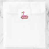 Flamingo mit Lotus-Blume Quadratischer Aufkleber (Tasche)