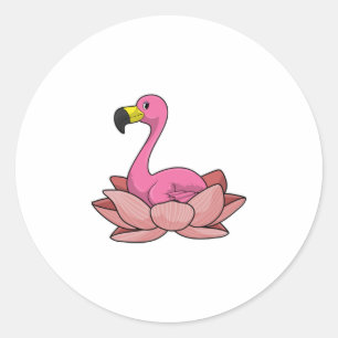 Flamingo mit Lotus-Blume Runder Aufkleber