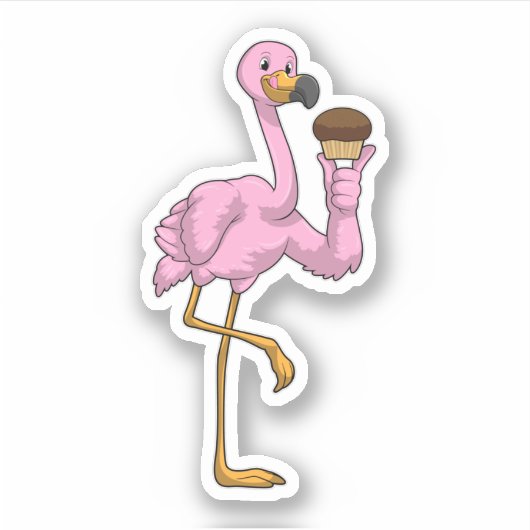 Flamingo mit Muffin Aufkleber (Vorderseite)