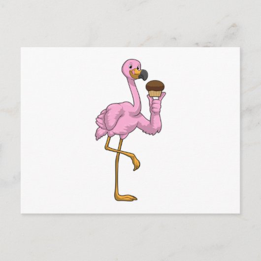 Flamingo mit Muffin Postkarte (Vorderseite)