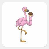 Flamingo mit Muffin Quadratischer Aufkleber (Vorderseite)