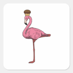 Flamingo mit Muffin Quadratischer Aufkleber