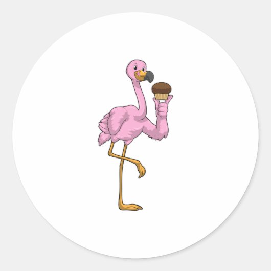 Flamingo mit Muffin Runder Aufkleber (Vorderseite)