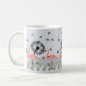 Flamingo mit Orange Dandelion und Reed Grass Art Kaffeetasse (Links)