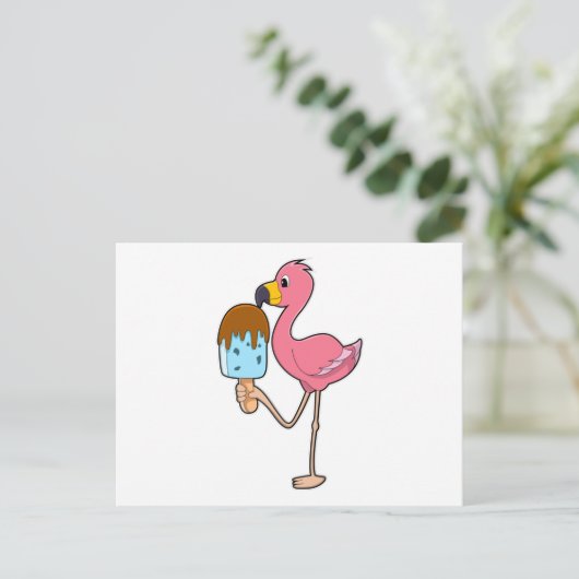 Flamingo mit Popsicle Postkarte (Stehend Vorderseite)