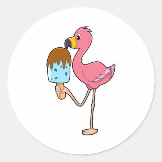 Flamingo mit Popsicle Runder Aufkleber (Vorderseite)