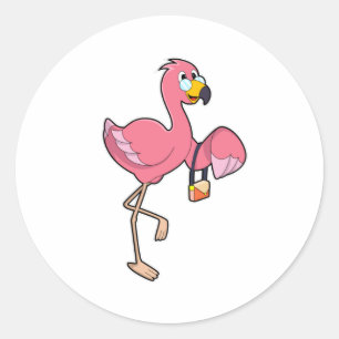 Flamingo mit Purse Runder Aufkleber