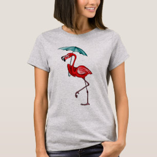 Flamingo mit Regenschirm T-Shirt